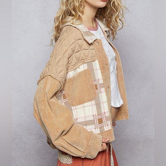 NWOT🤍POL Corduroy Jacquard Patchwork Jacket Small - Picture 3 of 9